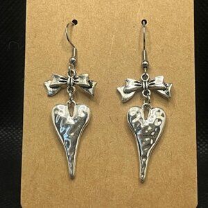 Hammered Heart with Bow Earrings